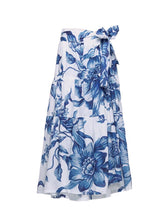 Load image into Gallery viewer, Vintage Blue and White Floral Off-the-Shoulder Swimsuit with Tiered Maxi Skirt 2-Piece Set