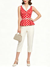 Load image into Gallery viewer, 1950s Vintage Red Polka Dot Shawl Collar Peplum Vest Top Rockabilly Style