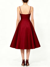 Load image into Gallery viewer, Women's Red Satin A-Line Sweetheart Neckline Spaghetti Strap Prom &amp; Cocktail Party Dress