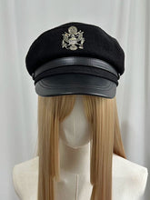 Load image into Gallery viewer, Black Wool Fiddler Captain Hat with Gold Eagle Insignia