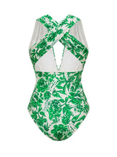 Load image into Gallery viewer, 2PS Green Floral Halter One-Piece Swimsuit with Maxi Skirt