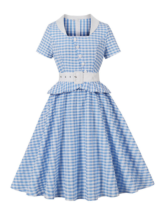 white christmas dresses Retro Stage Vintage Women 1950s Rockabilly Swing Dress Pinup 50s Color Block Lapel A-Line Dresses main image 1