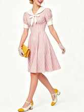 Load image into Gallery viewer, Pink Vertical Stripe Sailor Collar Vintage Dress