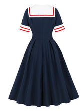 Load image into Gallery viewer, 1950s Vintage Sailor Dress Retro Rockabilly V-Neck Swing Dress