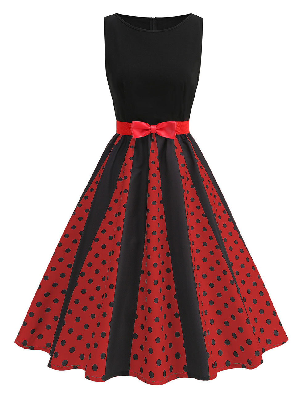 Christmas Red and Black Crew Neck Swing 1950S Vintage Dress