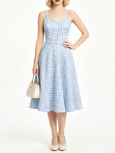Load image into Gallery viewer, 1950s Green Gingham Button Front Spaghetti Strap Swing Summer Picnic Dress