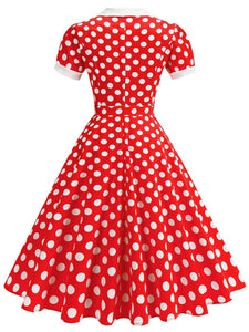 Red Polka Dots Short Sleeve 1950s Vintage Dress