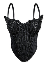 Load image into Gallery viewer, Pink Pearl Beaded Corset Top - Sequined Embroidery Spaghetti Strap Bustier