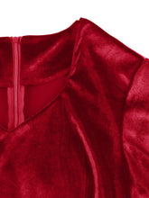 Load image into Gallery viewer, Christmas Green V Neck Velvet 1950S Vintage Swing Dress