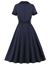 Load image into Gallery viewer, Vintage 1950s Navy Pinstripe Shirt Swing Dress