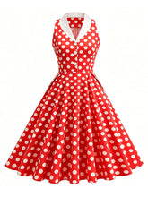 Load image into Gallery viewer, 1950s Vintage Polka Dots Sleeveless Retro Swing Dress