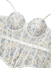 Load image into Gallery viewer, Pink Floral Embroidered Corset Top - Sheer Boned Spaghetti Strap Bustier