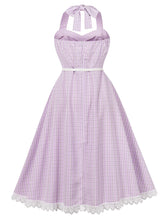 Load image into Gallery viewer, 1950s Purple Plaid Vintage Halter Swing Dress