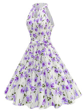 Load image into Gallery viewer, Floral Sleeveless Halter Neck 50S Swing Christmas Dress
