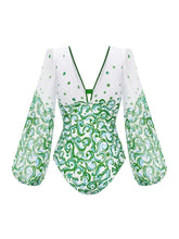 Load image into Gallery viewer, 2PS Green Long Sleeve Baroque Swimsuit with Maxi Skirt Set