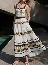 Load image into Gallery viewer, Women's Vintage Floral Notch V-Neck Bikini Set with Matching High Waist Beach Maxi Skirt