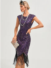 Load image into Gallery viewer, Women's 1920s Flapper Dress Gatsby Costume Burgundy Black Sequined Fringe Party Dress