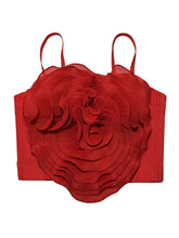 Load image into Gallery viewer, Red Rose Flower Corset Top - Pleated 3D Floral Spaghetti Strap Bustier