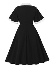 Load image into Gallery viewer, 1950s Vintage Black &amp; White Lapel Short Sleeve Swing Dress