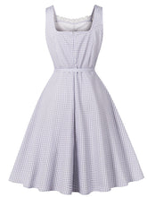 Load image into Gallery viewer, 1950s Purple Plaid Lace Sleeveless Swing Dress with Pockets