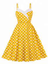 Load image into Gallery viewer, 1950s Yellow Polka Dot  Lapel Strap Midi Dress