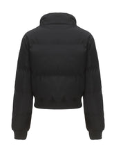 Load image into Gallery viewer, Women's Cropped Red Short Bubble Coat with Ribbed Cuff Hem Puffer Jacket