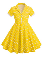 Load image into Gallery viewer, Kids Little Girls' Dress Pink Turn Down Collar Polka Dot Cotton 1950S Vintage Dress