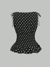 Load image into Gallery viewer, Vintage Polka Dot Satin Top with Bow Detail