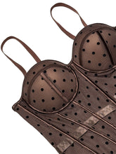 Load image into Gallery viewer, Pink Polka Dot Mesh Corset Top - Sheer Boned Spaghetti Strap Bustier