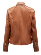 Load image into Gallery viewer, Women's Yellow PU Leather Motorcycle Coat with Zipper Pockets Moto Biker Jacket