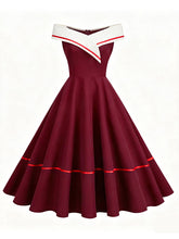 Load image into Gallery viewer, 1950s Vintage Navy Sailor Off-the-Shoulder Swing Dress