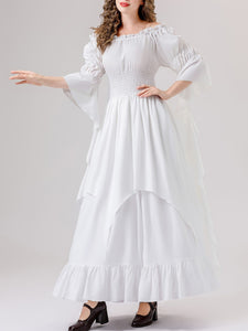 White Renaissance Mushroom Medieval Edwardian Dress With Mushroom Hat