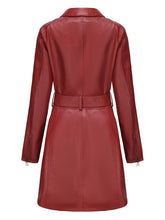 Load image into Gallery viewer, Women's Black Faux PU Leather Trench Mid-Length Coat with Belt