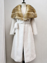 Load image into Gallery viewer, 1970s Vintage Cream Faux Fur Collar Belted Long Coat - Retro Winter Maxi Overcoat