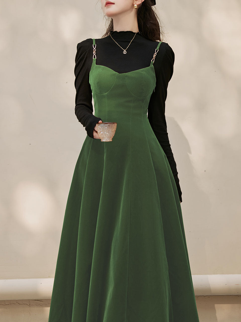 green 1950s dress Zapaka Women Dark Stand Collar Vintage A Line Short Sleeves Short Dress, Dark Green / 2XL Inspired Design Rita 1950s Dress in Green