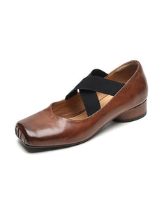 Women's Strappy High Heels Mary Jane Shoes  Ballet Genuine Leather Shoes