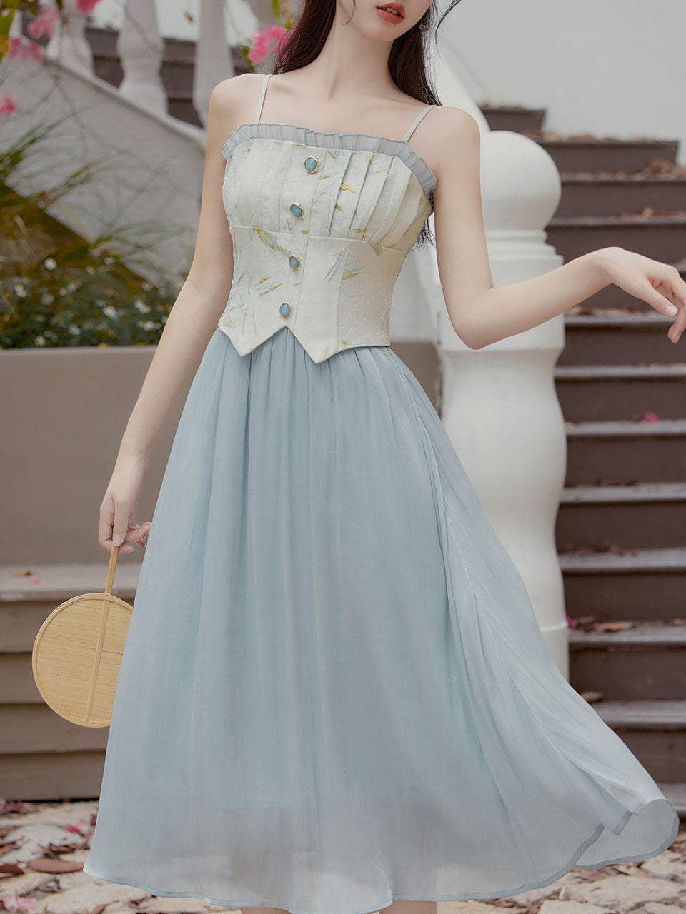2PS Blue Lace Spaghetti Strap 1950S Swing Victoria's Fairy Dress With Jolly Vintage 2PS Blue Lace Spaghetti Strap 1950S Swing Victoria's Fairy Dress With Jolly Vintage