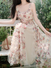 Load image into Gallery viewer, 2PS Pink Spaghetti Strap Floral Mesh Ruffles Fairycore Dress With Cardigan Suit
