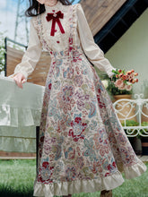 Load image into Gallery viewer, 2PS Victorian White Blouse with Floral Embroidered Jumper Skirt  Vintage Set