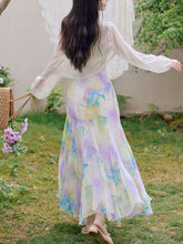 Load image into Gallery viewer, 2PS Rainbow Spaghetti Strap 1950S Vintage Dress With Long Sleeve Cardigan