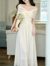 Load image into Gallery viewer, White Off Shoulder Sweetheart Vintage Wedding Maxi Dress
