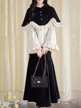 Load image into Gallery viewer, 3PS Girls Waltz Chenille Lace White Shirt and Black Cape and Fishtail Skirt Prom Dress