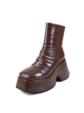 Load image into Gallery viewer, Off White Patent Leather Platform High-heeled Sock Boots Vintage shoes