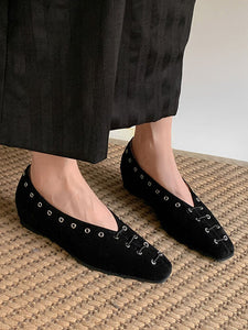 Women's Flat Heel Square Toe Rivet  Vintage Shoes