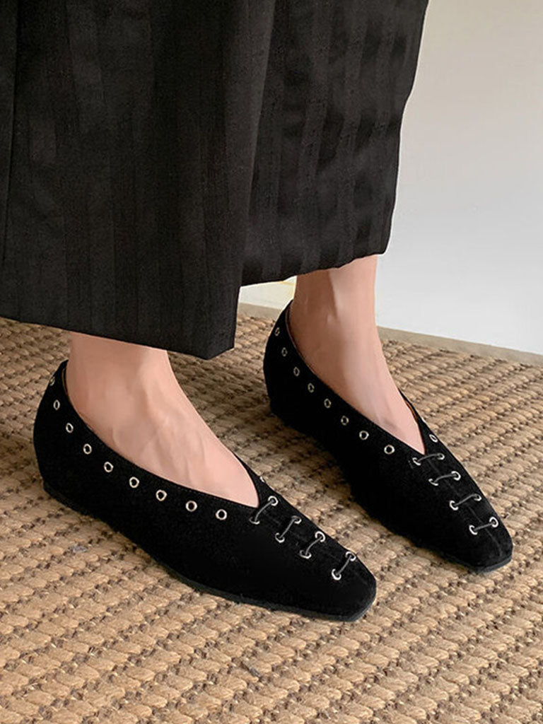 Women's Flat Heel Square Toe Rivet  Vintage Shoes