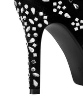 Load image into Gallery viewer, Black High Heel Pointed Toes Luxury Flower Bling Rhinestone Boots Shoes