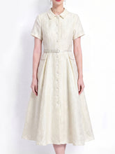 Load image into Gallery viewer, Pink Jacquard Elegant Embossed Floral Shirt Dress with Belt
