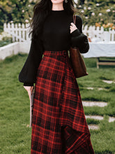 Load image into Gallery viewer, 2PS Black Sweater And Red Plaid Swing Skirt 1950S Vintage Audrey Hepburn&#39;s Style Outfits