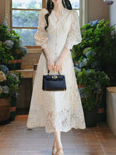 Load image into Gallery viewer, White V-Neck Long Sleeve Lace Vintage Wedding Dress