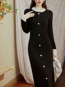 Handmade Pearl Hepburn Style Knitted Little Black Dress